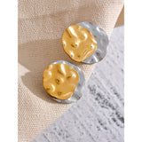 Fiona Two-Tone Round Stud Earrings – Modern & Elegant Style | Huna Jewelry