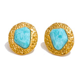 Delia Textured Round Stud Earrings – Natural Stone & Waterproof | Huna Jewelry