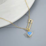 Color Gemstone Heart Safety Pin Necklace – Gold-Plated Pendant | Huna Jewelry