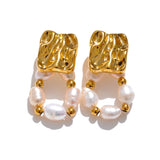 Imogen Square Stud & Pearl Drop Earrings – Rust Proof Elegance | Huna Jewelry