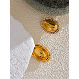 Golden Halo Oval Earrings – Timeless Elegance | Huna Jewelry