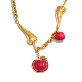 Sofia Charm Pendant Necklace – Gold Chili, Red Heart & Apple Drops | Huna Jewelry
