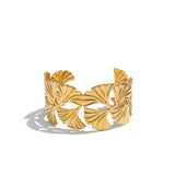 Wren Ginkgo Leaf Cuff Bracelet – Wide, Waterproof & Elegant | Huna Jewelry