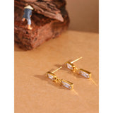 Olanda Drop Earrings – Rectangular Cubic Zirconia, Waterproof & Elegant | Huna Jewelry
