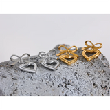Courtney Bow Heart Drop Earrings – Romantic, Hollow & Waterproof | Huna Jewelry
