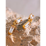 Olanda Drop Earrings – Rectangular Cubic Zirconia, Waterproof & Elegant | Huna Jewelry