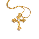 Elizabeth Beaded Necklace – Rose Flower & Cross Pendant, Elegant Jewelry | Huna Jewelry