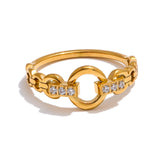 Celestia Round Link Ring – Elegant Cubic Zirconia Jewelry | Huna Jewelry