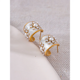 White Enamel Hoops – Gold-Plated Stainless Steel Earrings | Huna Jewelry