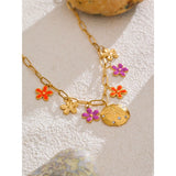 Maria Flower Charm Necklace – Colorful Pendant Design, Waterproof Jewelry | Huna Jewelry