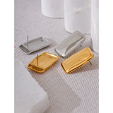 Leah Rectangular Stud Earrings – Glossy, Bold & Waterproof Design | Huna Jewelry