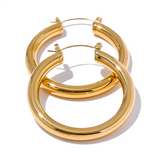 Lauren Round Hoop Earrings – Sleek & Minimalist Classic Style | Huna Jewelry