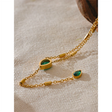 Aurora Y Chain Necklace – Green Cubic Zirconia Charms, Waterproof & Chic | Huna Jewelry