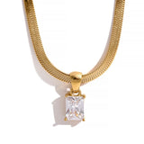 Sawyer Snake Chain Necklace – Square Cubic Zirconia Elegant Jewelry | Huna Jewelry