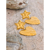 Dahlia Star & Heart Drop Earrings – Textured, Trendy Statement | Huna Jewelry