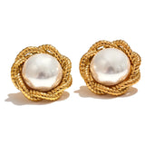 Izzie Pearl Flower Stud Earrings – Elegant Round Design | Huna Jewelry