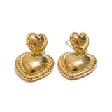 Kirsten Double Heart Drop Earrings – Romantic Chic with Modern Shine | Huna Jewelry