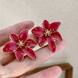 Red and Gold Flower Stud Earrings – Bold Floral Jewelry | Huna Jewelry