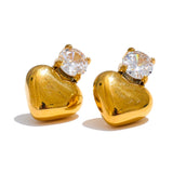 Karol Heart Stud Earrings – Cubic Zirconia, Waterproof & Hypoallergenic | Huna Jewelry