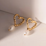 Pearl Heart Earrings – Gold-Plated Romantic Jewelry | Huna Jewelry