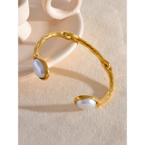 Yasmine Pearl Cuff Bracelet – Textured & Rust-Resistant Bangle | Huna Jewelry