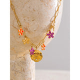 Maria Flower Charm Necklace – Colorful Pendant Design, Waterproof Jewelry | Huna Jewelry