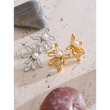 Jaidah Pearl Flower Stud Earrings – Elegant & Rust-Resistant Design | Huna Jewelry