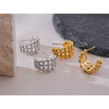 Kasey Beaded C Hoop Earrings – Layered Hollow Huggie Design | Huna Jewelry
