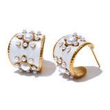 White Enamel Hoops – Gold-Plated Stainless Steel Earrings | Huna Jewelry