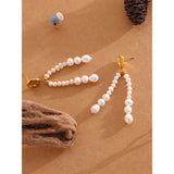Rona Pearl Dangle Earrings – Long Drop with Natural Freshwater Pearls | Huna Jewelry