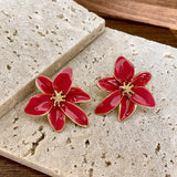 Red and Gold Flower Stud Earrings – Bold Floral Jewelry | Huna Jewelry