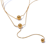 Camilla Layered Y Necklace – Long Chain with Round Beads, Simple & Elegant | Huna Jewelry