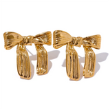 Madeline Pleated Bowknot Ribbon Stud Earrings – Elegant Feminine Detail | Huna Jewelry