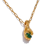 Hannah Hand Pendant Necklace – Unique Textured Jewelry with Green Gem | Huna Jewelry
