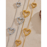 Elizabeth String of Hearts Necklace – Stainless Steel Long Chain | Huna Jewelry