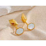 Elspeth Geometric Drop Earrings – 18K Gold, Shell Inlay, Tarnish-Resistant | Huna Jewelry