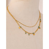 Abigail Layered Link Chain Necklace – Green Stone Beads & Charm Jewelry | Huna Jewelry