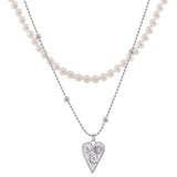 Liliana Pearl & Stainless Steel Necklace – Heart Love Pendant Double Layer | Huna Jewelry