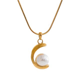 Cassia C-Shaped Pearl Pendant Necklace – Elegant & Timeless | Huna Jewelry