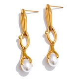 Karter Pearl Drop Earrings – Elegant Long-Hanging Simulated Pearls | Huna Jewelry