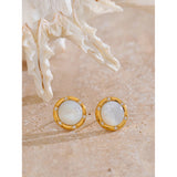 Neriah Natural Shell Round Stud Earrings – Hypoallergenic & Waterproof | Huna Jewelry