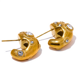 Colette Chunky Gold Curve Earrings – Bold & Sparkling | Huna Jewelry