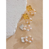Imogen Square Stud & Pearl Drop Earrings – Rust Proof Elegance | Huna Jewelry