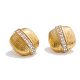 Odah Square Stud Earrings – Classy Design with Mini Zirconia Line | Huna Jewelry