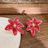 Red and Gold Flower Stud Earrings – Bold Floral Jewelry | Huna Jewelry