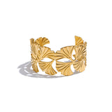 Wren Ginkgo Leaf Cuff Bracelet – Wide, Waterproof & Elegant | Huna Jewelry