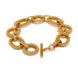 Xenia Textured Chain Bracelet – Modern Oval & Round Links with Toggle | Huna Jewelry