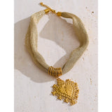 Riley Fabric Necklace with Intricate Gold Heart Pendant – Timeless Jewelry | Huna Jewelry