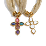 Natalie Cross Pendant Necklace – Shiny Glass Charm on Fabric Cord | Huna Jewelry