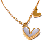 Enamel Shell Linked Hearts Necklace – Elegant & Romantic | Huna Jewelry